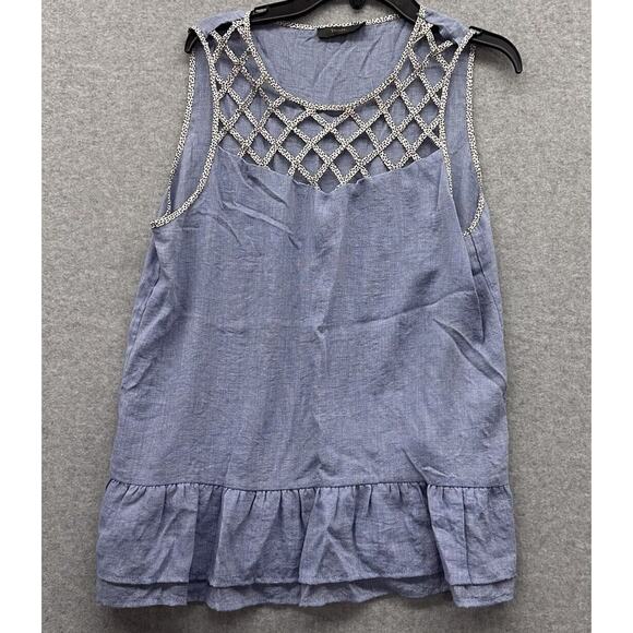 Anthropologie THML Top Womens Size Small Sleeveless Cage Front Peplum Blue S - Picture 1 of 7